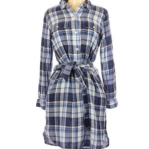 Gap Blue Plaid Shirt Dress